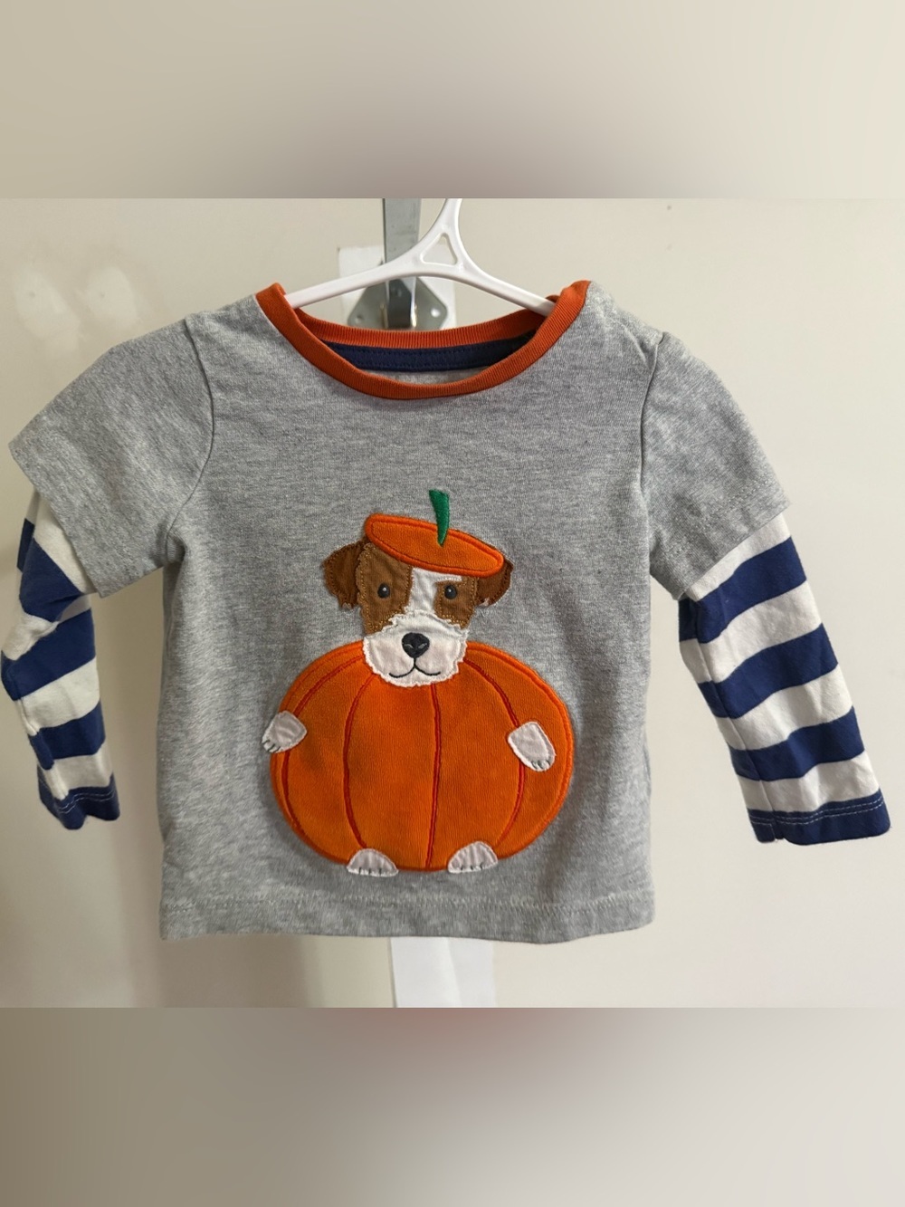 Baby Boden Dog in Pumpkin Appliqué Shirt